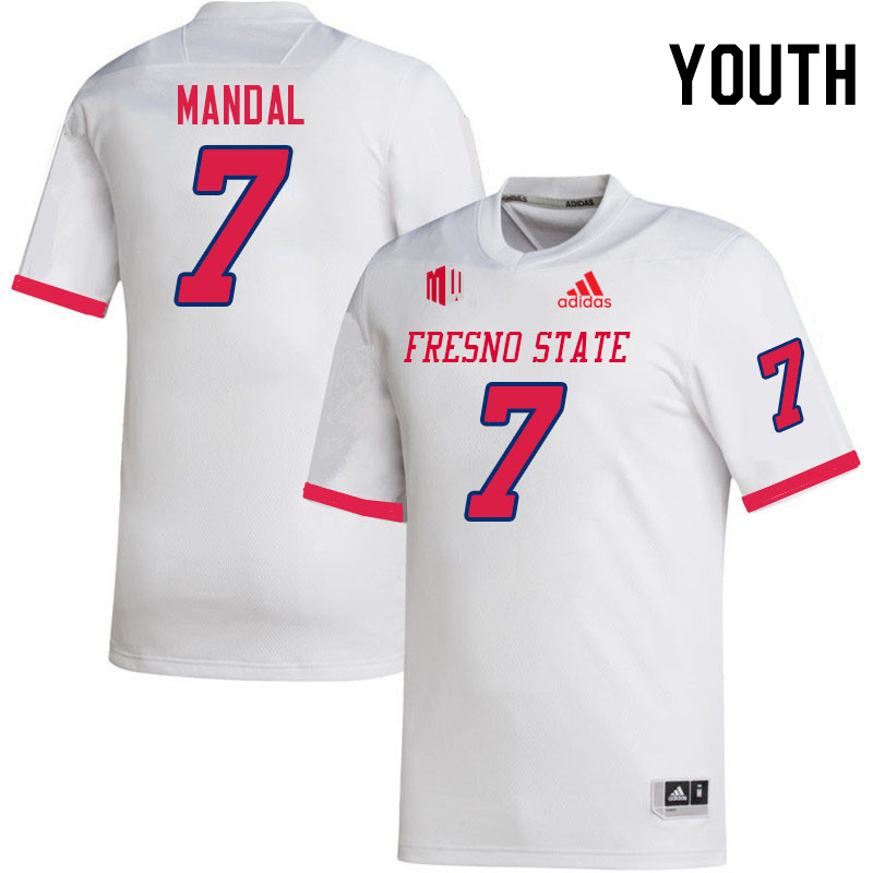 Youth #7 Jayden Mandal Fresno State Bulldogs College Football Jerseys Stitched Sale-White - Click Image to Close